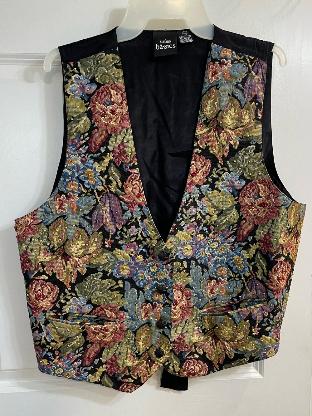 Vintage Stefano Basics Floral Tapestry Beaded Cotton Vest 14/16 Cottagecore